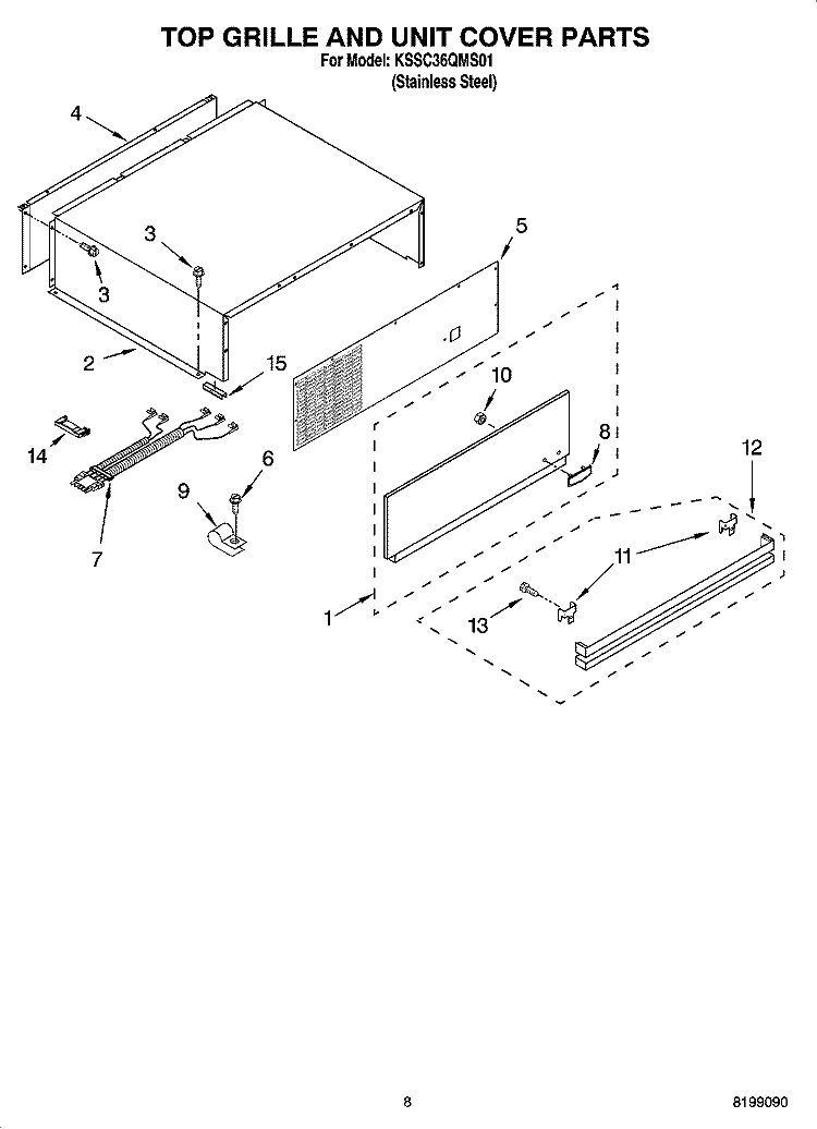 TOP GRILLE AND UNIT COVER PARTS Diagram and Parts List for KSSC36QMS01  KitchenAid Refrigerator