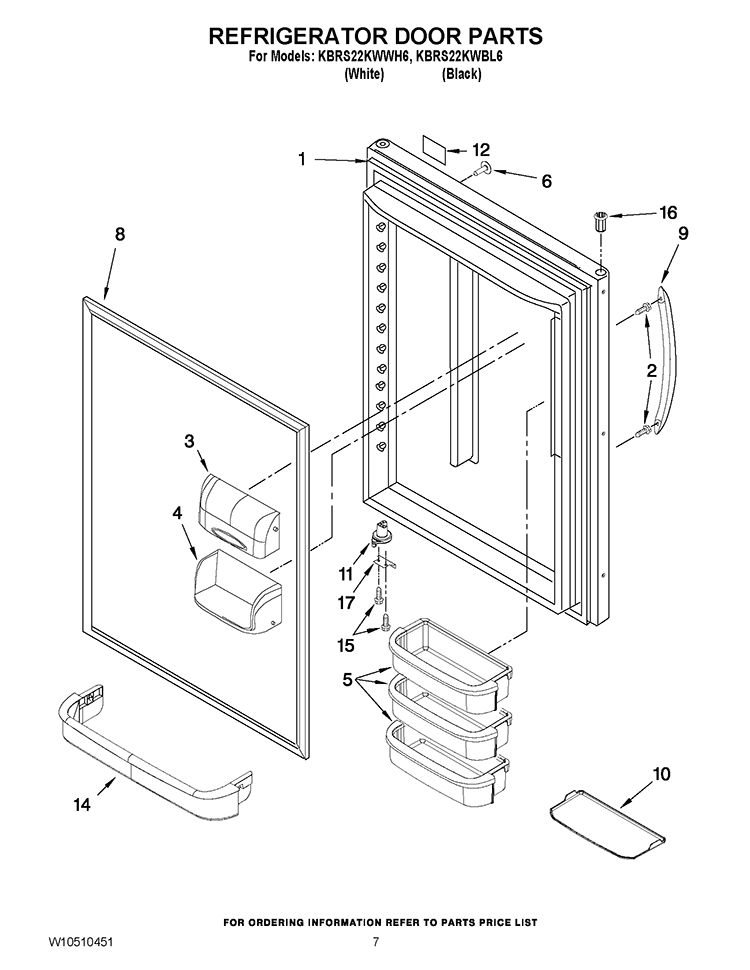 REFRIGERATOR DOOR PARTS Diagram and Parts List for KBRS22KWBL6  KitchenAid Refrigerator