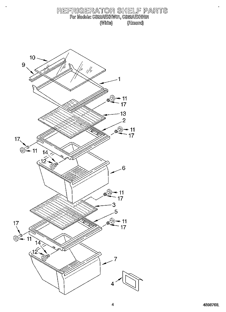 REFRIGERATOR SHELF Diagram and Parts List for CS22AEXHN01  Crosley Refrigerator