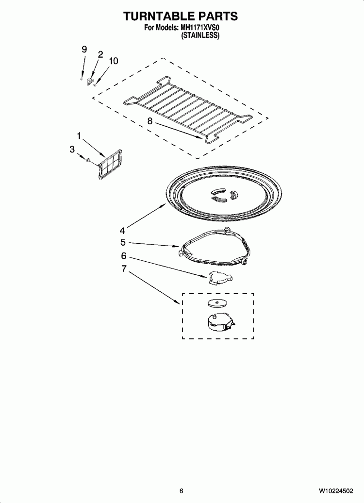 TURNTABLE PARTS Diagram and Parts List for MH1171XVS0  Whirlpool Microwave
