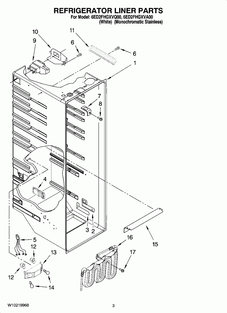REFRIGERATOR LINER PARTS Diagram and Parts List for 6ED2FHGXVQ00  Whirlpool Refrigerator