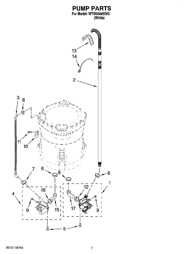PUMP PARTS, OPTIONAL PARTS (NOT INCLUDED) Diagram and Parts List for WTW6400SW2  Whirlpool Washer