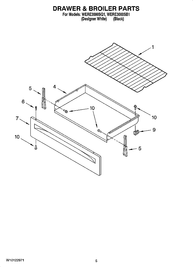 DRAWER & BROILER PARTS Diagram and Parts List for WERE3000SB1  Whirlpool Range