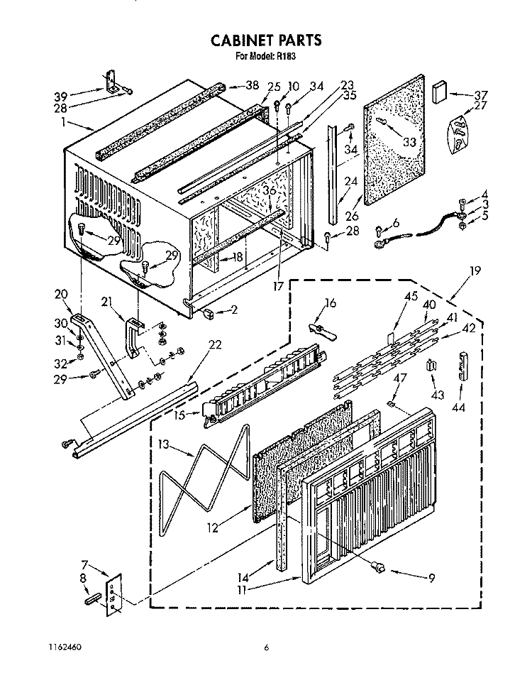 CABINET Diagram and Parts List for R183  Whirlpool Air Conditioner