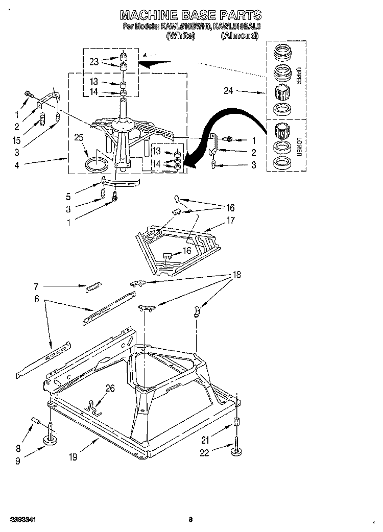 MACHINE BASE Diagram and Parts List for KAWL510BWH0  KitchenAid Washer