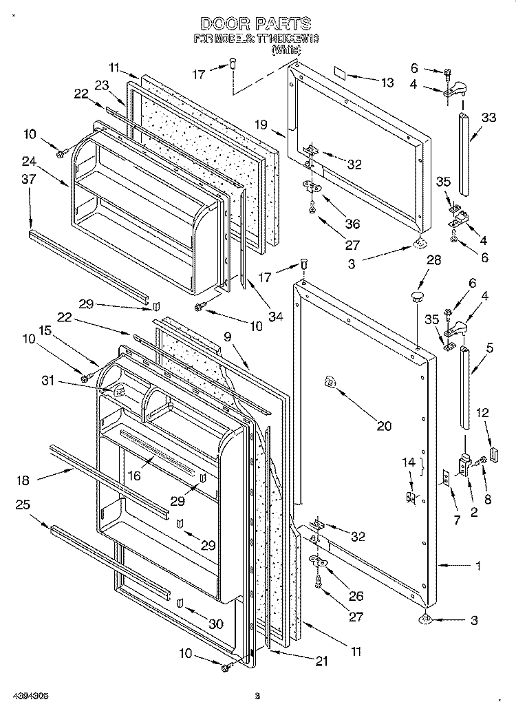 DOOR Diagram and Parts List for TT14DKXEW10  Estate Refrigerator