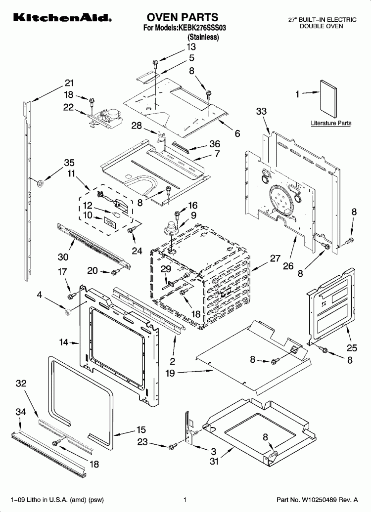 OVEN PARTS Diagram and Parts List for KEBK276SSS03  KitchenAid Wall Oven