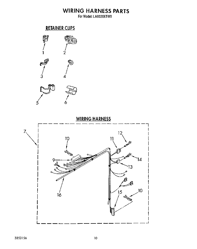WIRING HARNESS Diagram and Parts List for LA9320XTW0  Whirlpool Washer