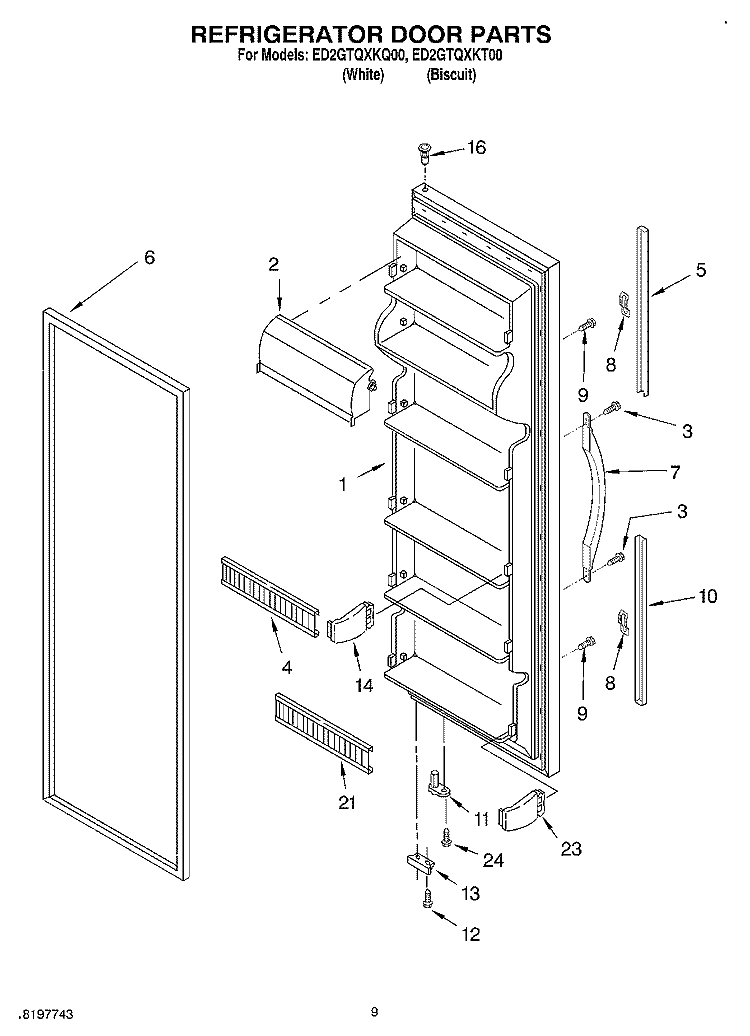 REFRIGERATOR DOOR Diagram and Parts List for ED2GTQXKQ00  Whirlpool Refrigerator