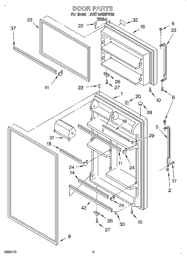 DOOR Diagram and Parts List for 3VET19GMFW02  Whirlpool Refrigerator
