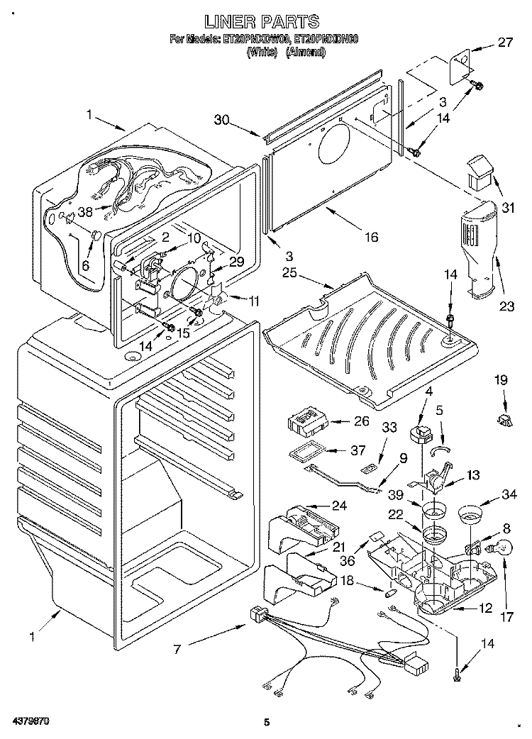 LINER Diagram and Parts List for ET20PMXDN00  Whirlpool Refrigerator