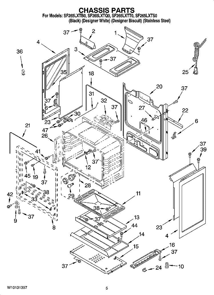CHASSIS PARTS Diagram and Parts List for SF265LXTB0  Whirlpool Range