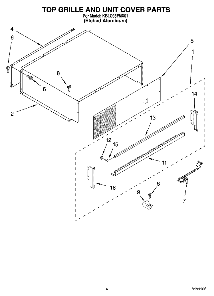 TOP GRILLE AND UNIT COVER PARTS Diagram and Parts List for KBLO36FMX01  KitchenAid Refrigerator