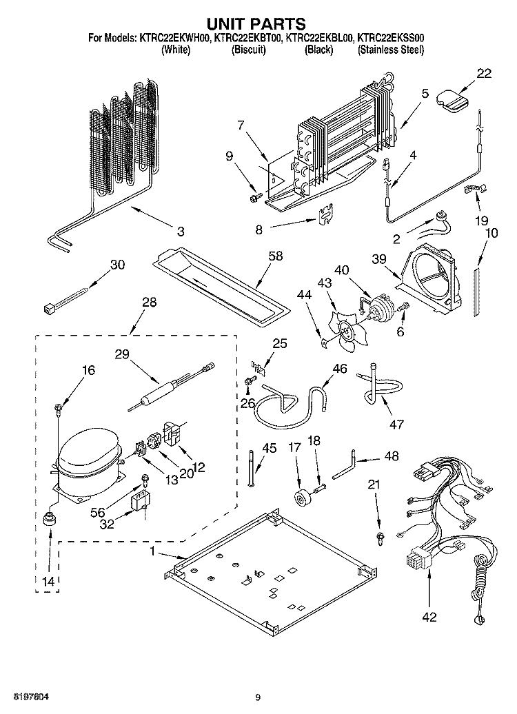 UNIT Diagram and Parts List for KTRC22EKBL00  KitchenAid Refrigerator