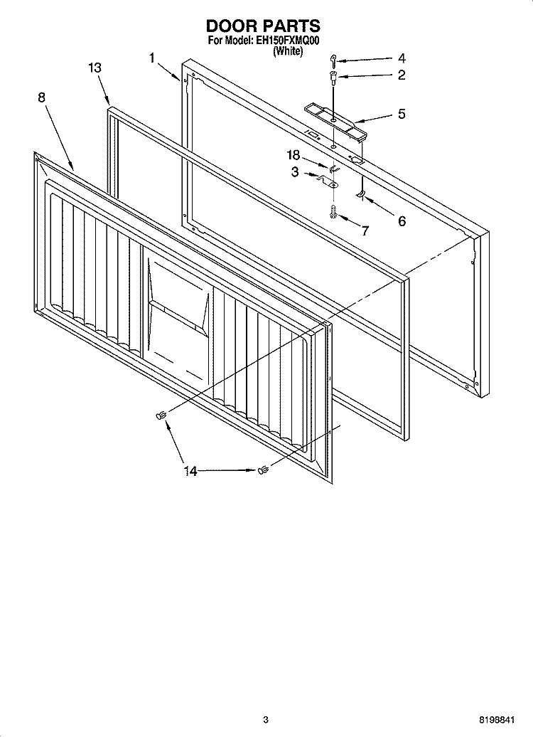 DOOR PARTS Diagram and Parts List for EH150FXMQ00  Whirlpool Freezer
