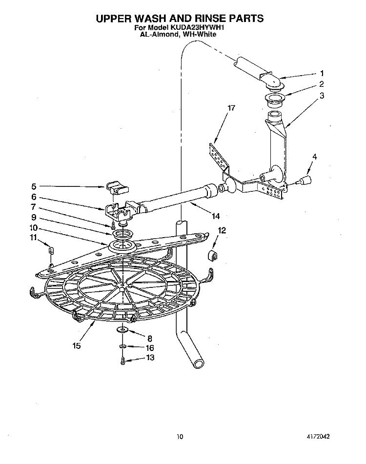 UPPER WASH AND RINSE Diagram and Parts List for KUDA23HYWH1  KitchenAid Dishwasher
