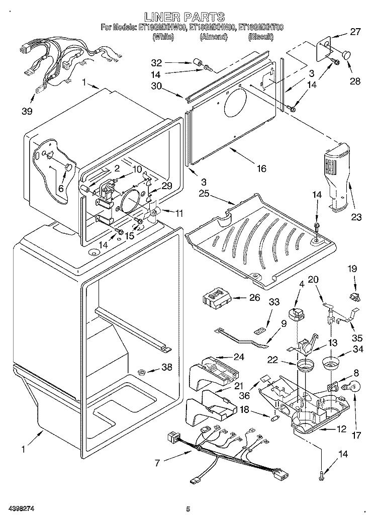 LINER Diagram and Parts List for ET18GMXHN00  Whirlpool Refrigerator