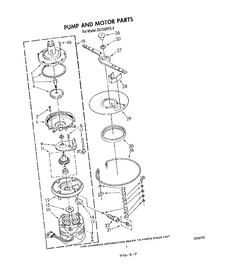 PUMP AND MOTOR Diagram and Parts List for DU7200XS2  Whirlpool Dishwasher