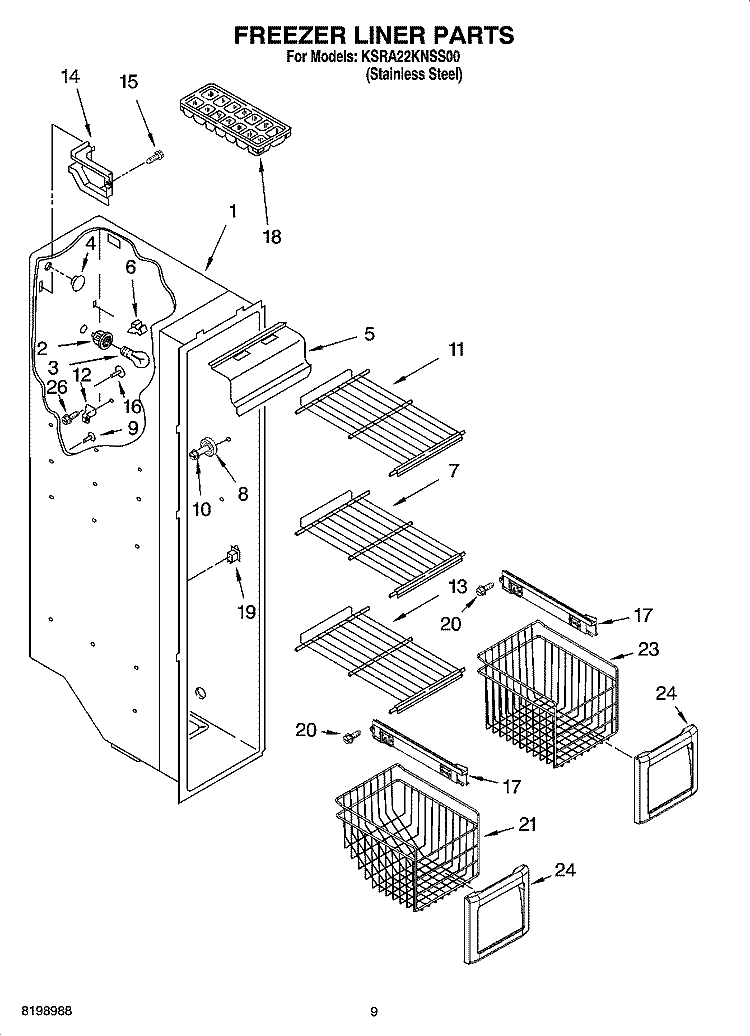 FREEZER LINER PARTS Diagram and Parts List for KSRA22KNSS00  KitchenAid Refrigerator