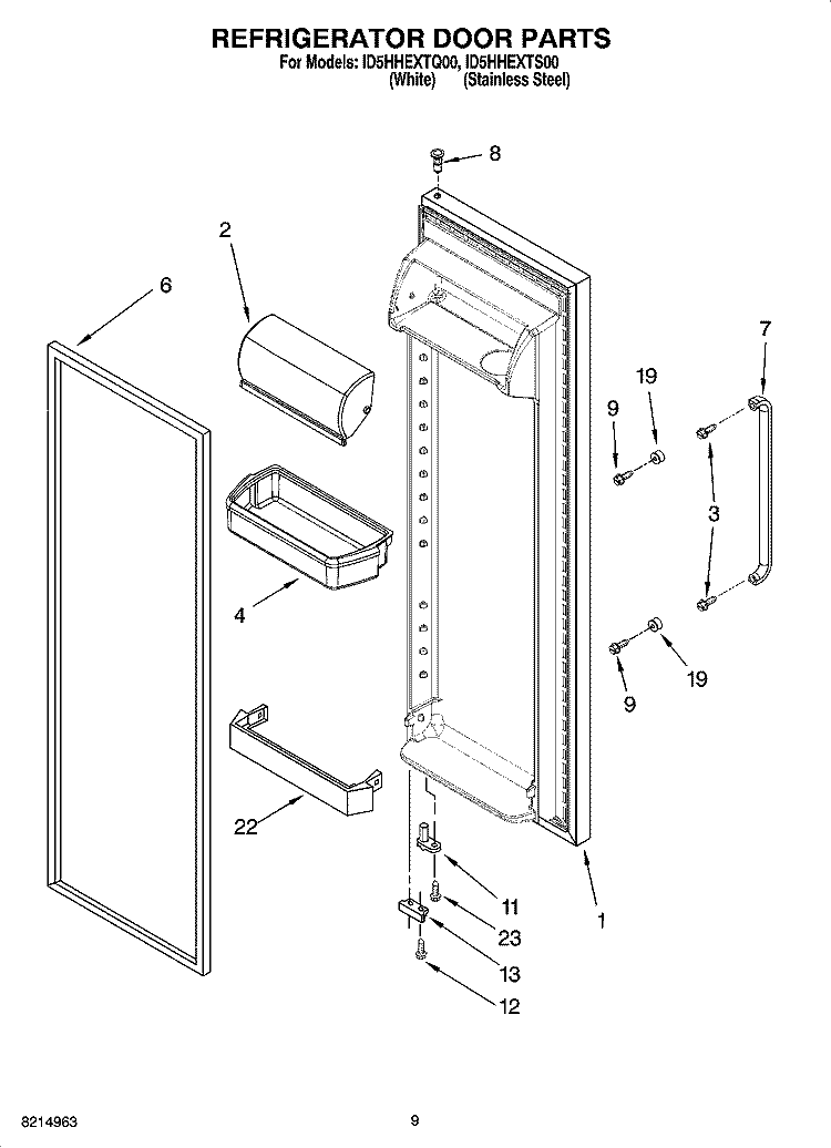 REFRIGERATOR DOOR PARTS Diagram and Parts List for ID5HHEXTQ00  Whirlpool Refrigerator