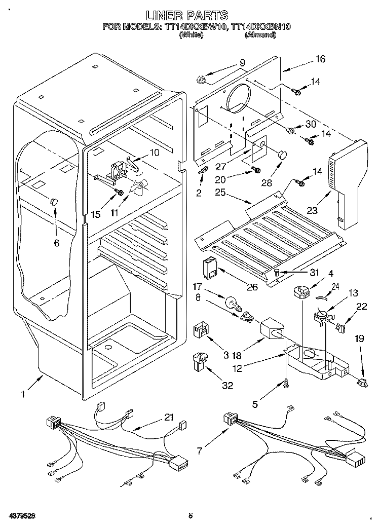 LINER, LIT/OPTIONAL Diagram and Parts List for TT14DKXBW10  Estate Refrigerator