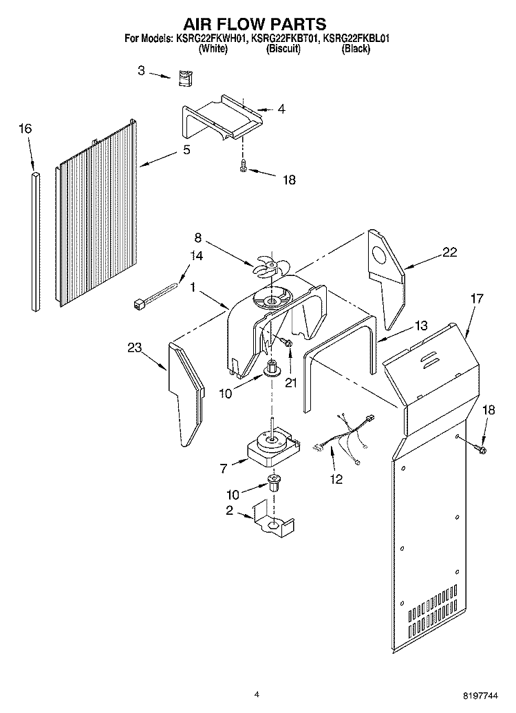 AIR FLOW Diagram and Parts List for KSRG22FKBL01  KitchenAid Refrigerator