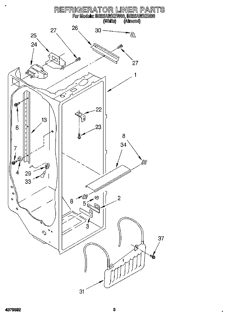 REFRIGERATOR LINER Diagram and Parts List for RS25AWXEW00  Roper Refrigerator