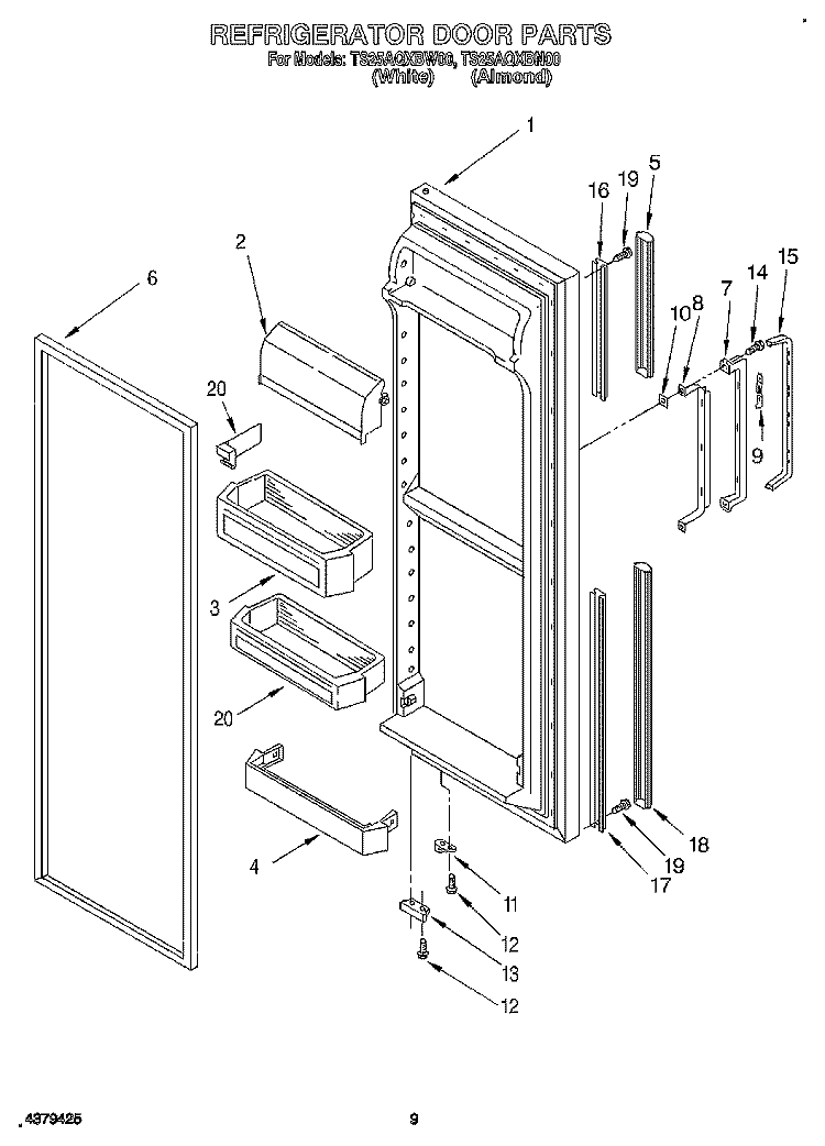 REFRIGERATOR DOOR Diagram and Parts List for TS25AQXBW00  Estate Refrigerator
