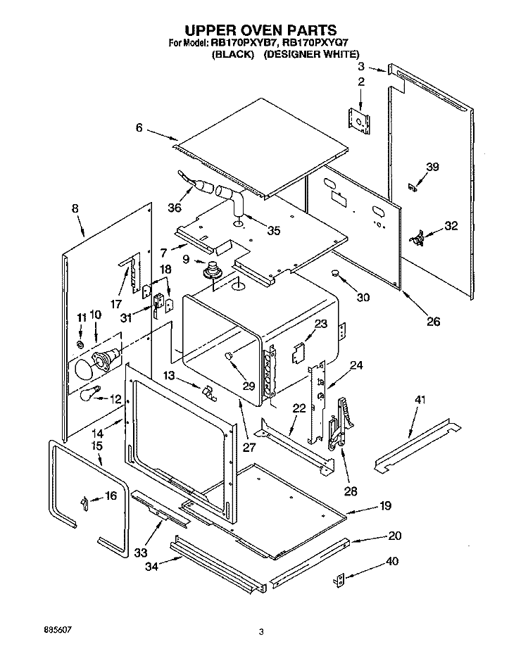 UPPER OVEN Diagram and Parts List for RB170PXYB7  Whirlpool Wall Oven