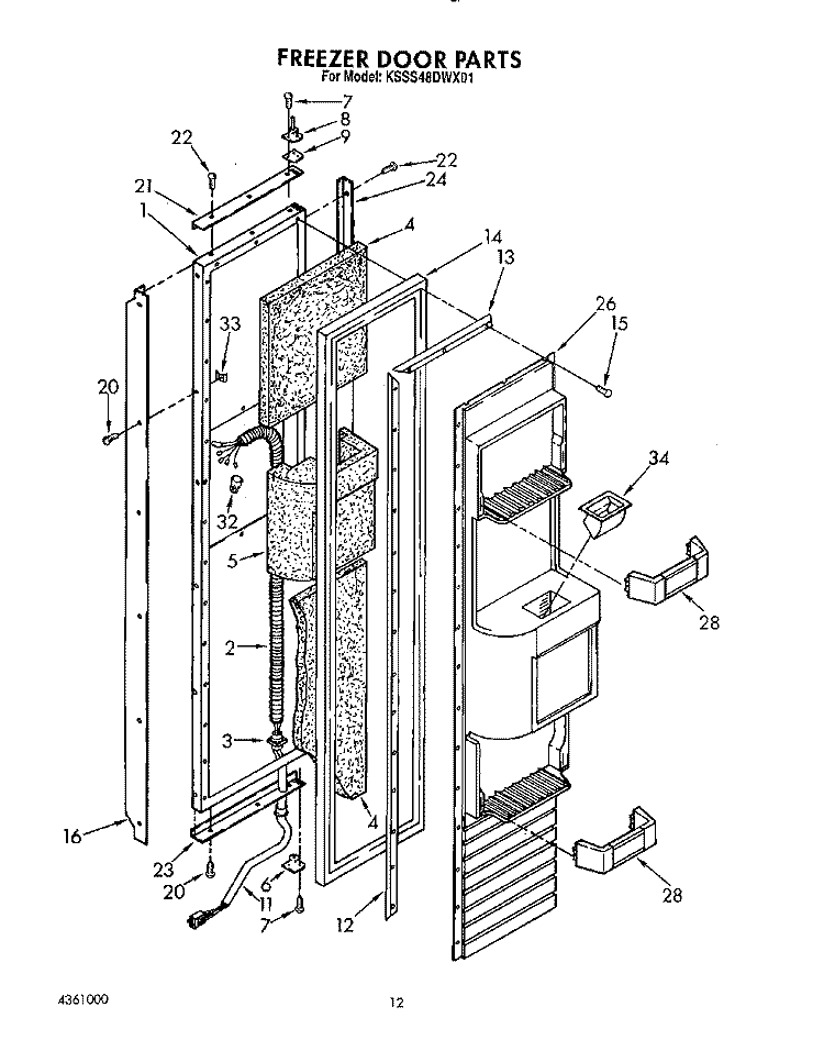 FREEZER DOOR Diagram and Parts List for KSSS48DWX01  KitchenAid Refrigerator