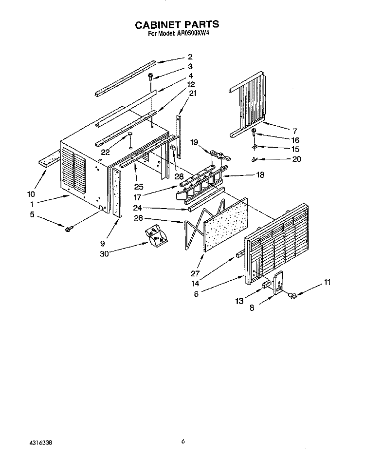 CABINET Diagram and Parts List for AR0500XW4  Whirlpool Air Conditioner