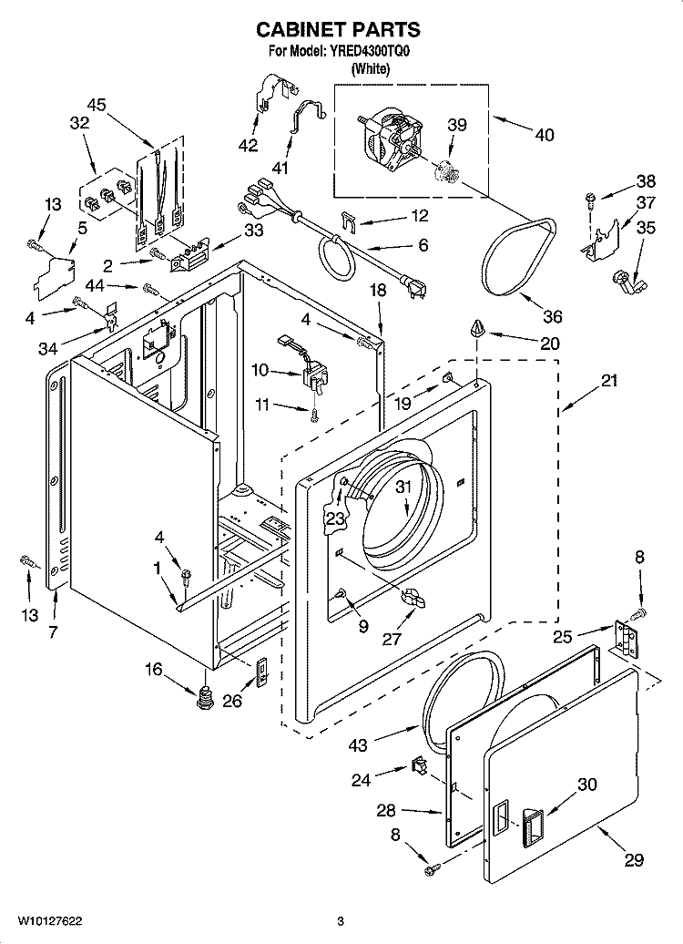 CABINET PARTS Diagram and Parts List for YRED4300TQ0  Roper Dryer