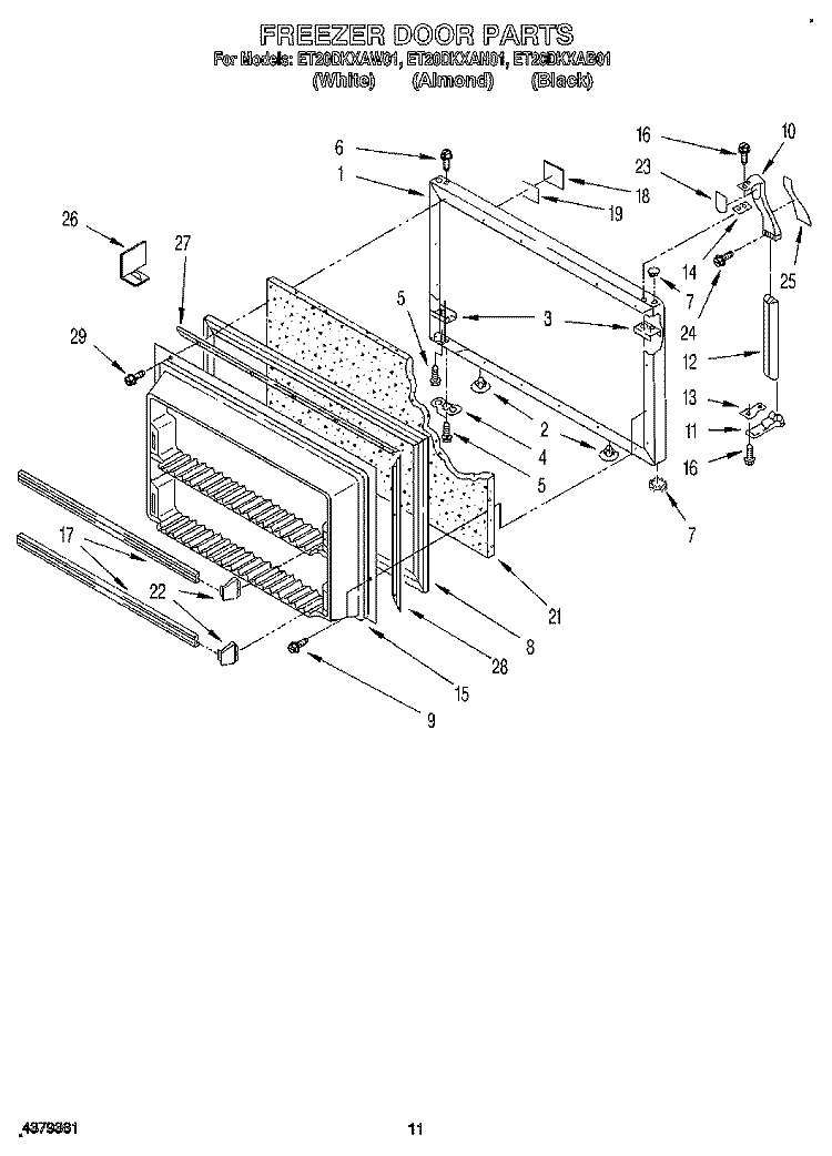FREEZER DOOR Diagram and Parts List for ET20DKXAB01  Whirlpool Refrigerator