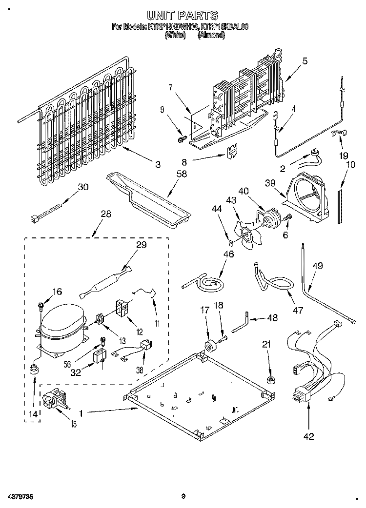 UNIT Diagram and Parts List for KTRP18KDAL00  Whirlpool Refrigerator