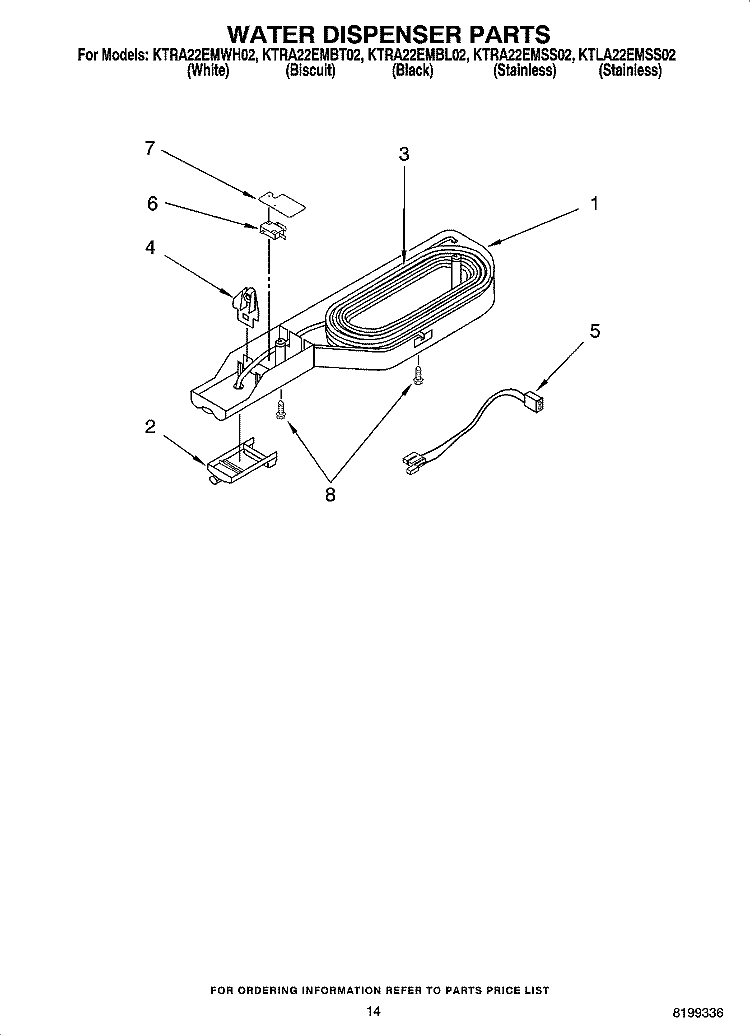 WATER DISPENSER PARTS, OPTIONAL PARTS Diagram and Parts List for KTRA22EMBT02  KitchenAid Refrigerator