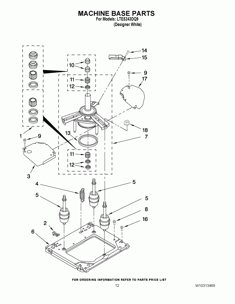 MACHINE BASE PARTS Diagram and Parts List for LTE5243DQ9  Whirlpool Washer Dryer Combo