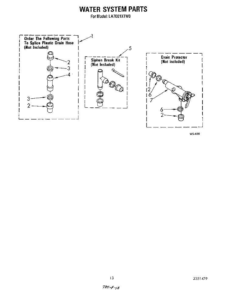 WATER SYSTEM Diagram and Parts List for LA7001XTW0  Whirlpool Washer