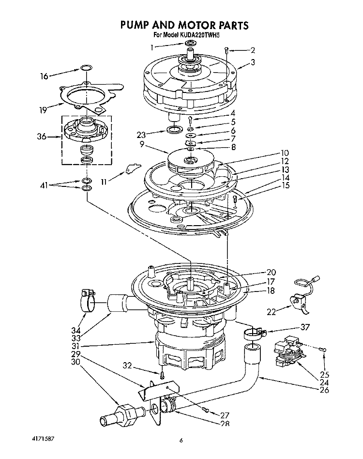 PUMP AND MOTOR Diagram and Parts List for KUDA220TWH5  KitchenAid Dishwasher
