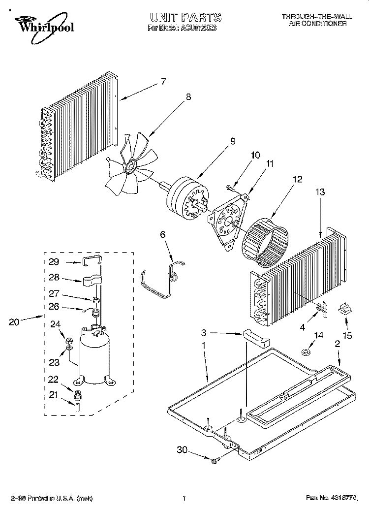 SECTION Diagram and Parts List for ACU072XE3  Whirlpool Air Conditioner