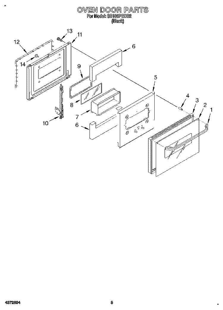 OVEN DOOR Diagram and Parts List for SB100PEDB2  Whirlpool Wall Oven