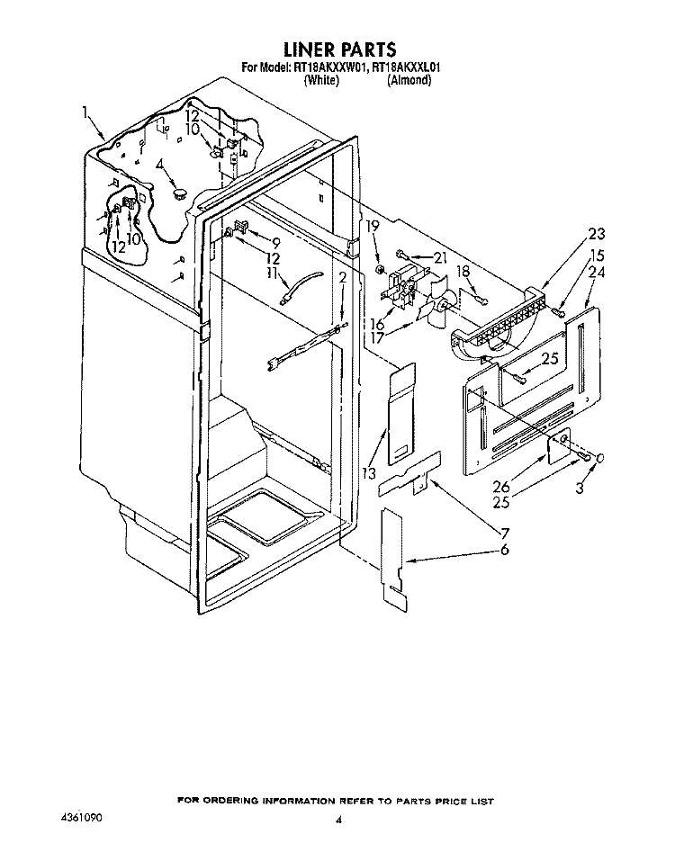 LINER Diagram and Parts List for RT18AKXXW01  Roper Refrigerator