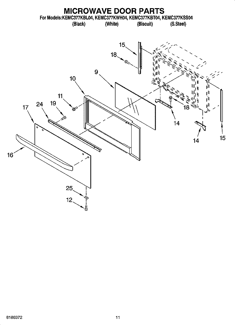 MICROWAVE DOOR PARTS, OPTIONAL PARTS Diagram and Parts List for KEMC377KBL04  KitchenAid Microwave Oven Combo