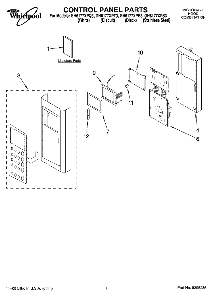 CONTROL PANEL PARTS Diagram and Parts List for GH6177XPB3  Whirlpool Microwave