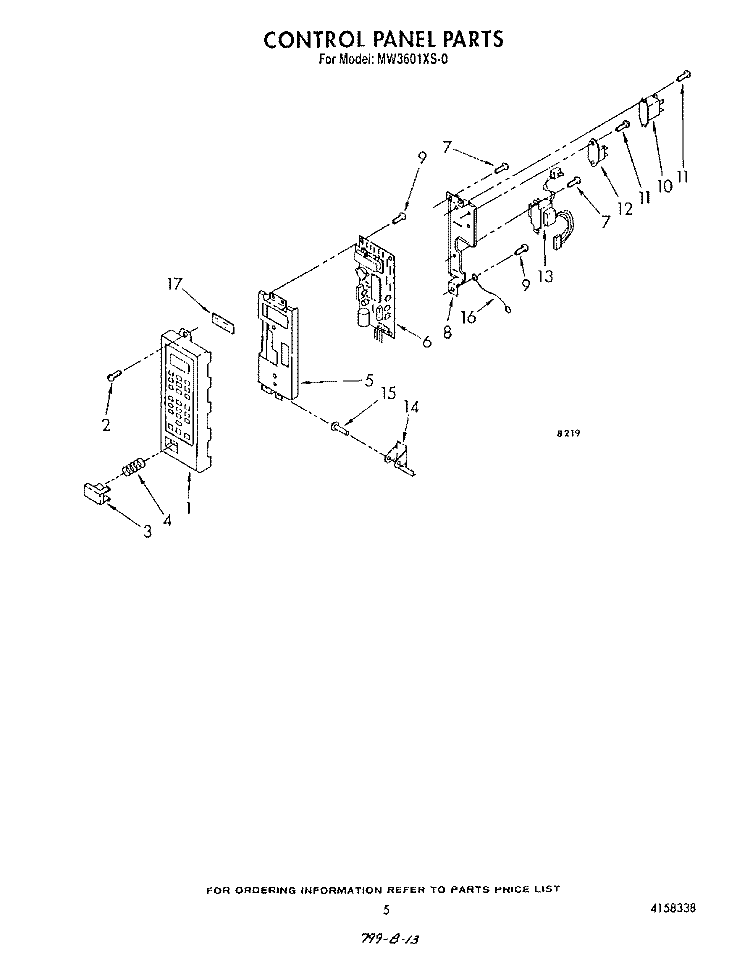 CONTROL PANEL Diagram and Parts List for MW3601XS0  Whirlpool Microwave