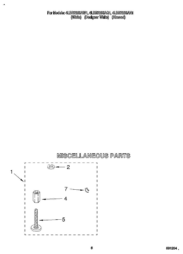 MISCELLANEOUS Diagram and Parts List for 4LBR7255AN1  Whirlpool Washer