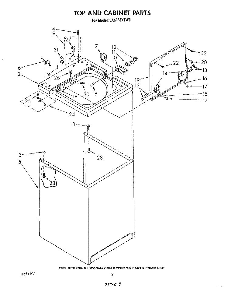 TOP AND CABINET , LITERATURE AND OPTIONAL Diagram and Parts List for LA6053XTM0  Whirlpool Washer