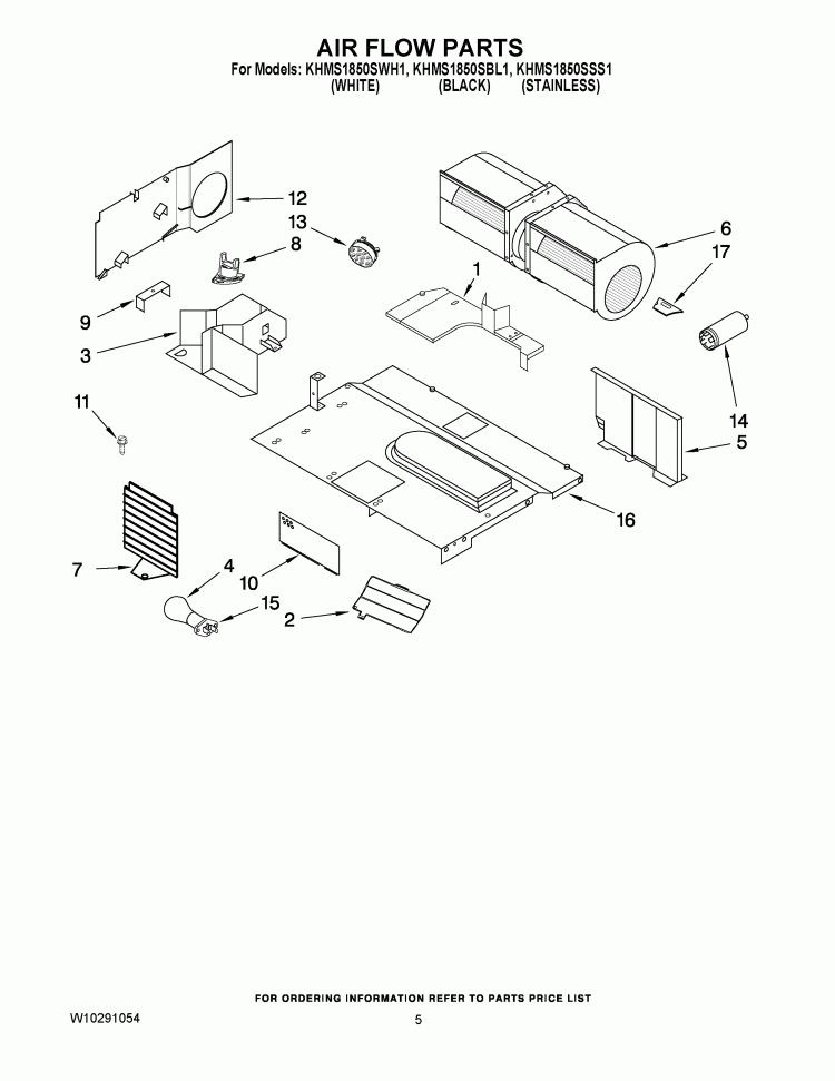 AIR FLOW PARTS Diagram and Parts List for KHMS1850SSS1  KitchenAid Microwave