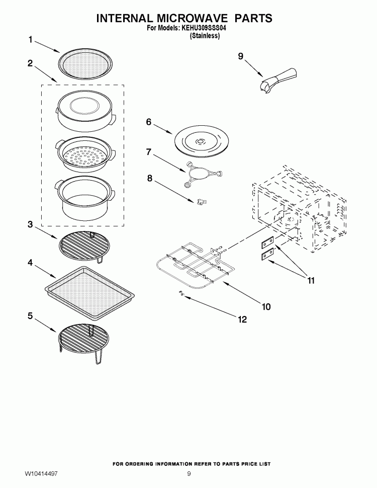 INTERNAL MICROWAVE PARTS Diagram and Parts List for KEHU309SSS04  KitchenAid Microwave Oven Combo
