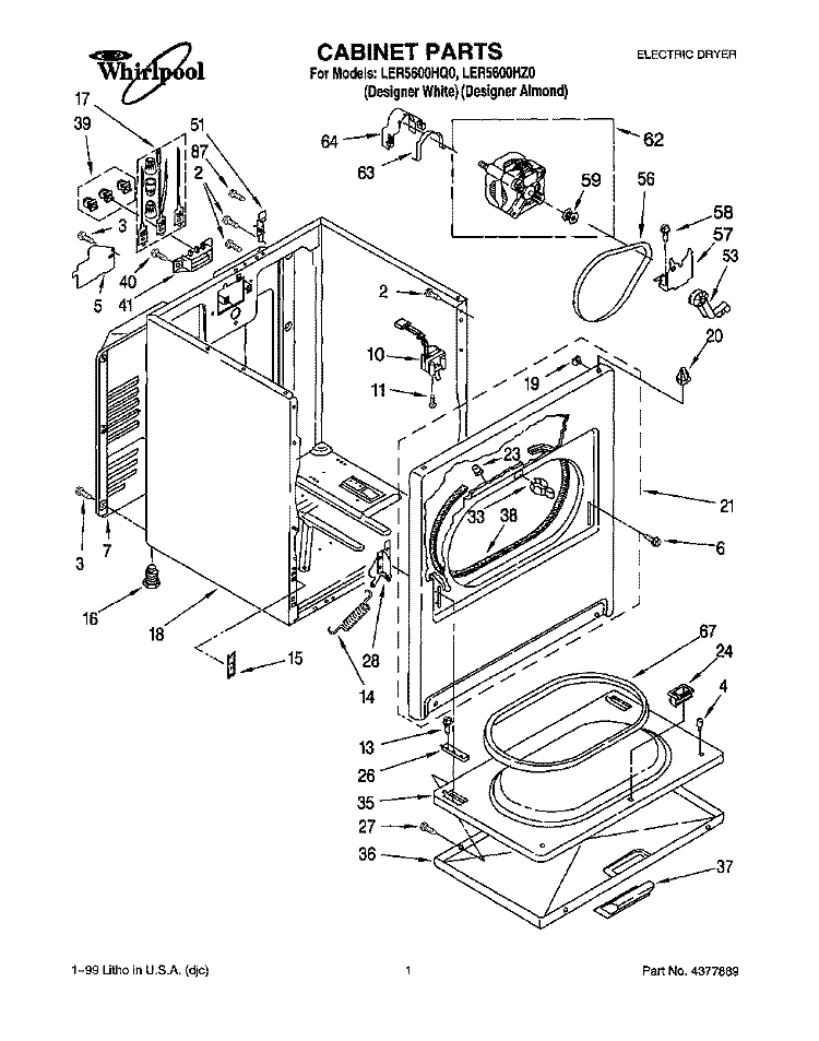 SECTION Diagram and Parts List for LER5600HZ0  Whirlpool Dryer