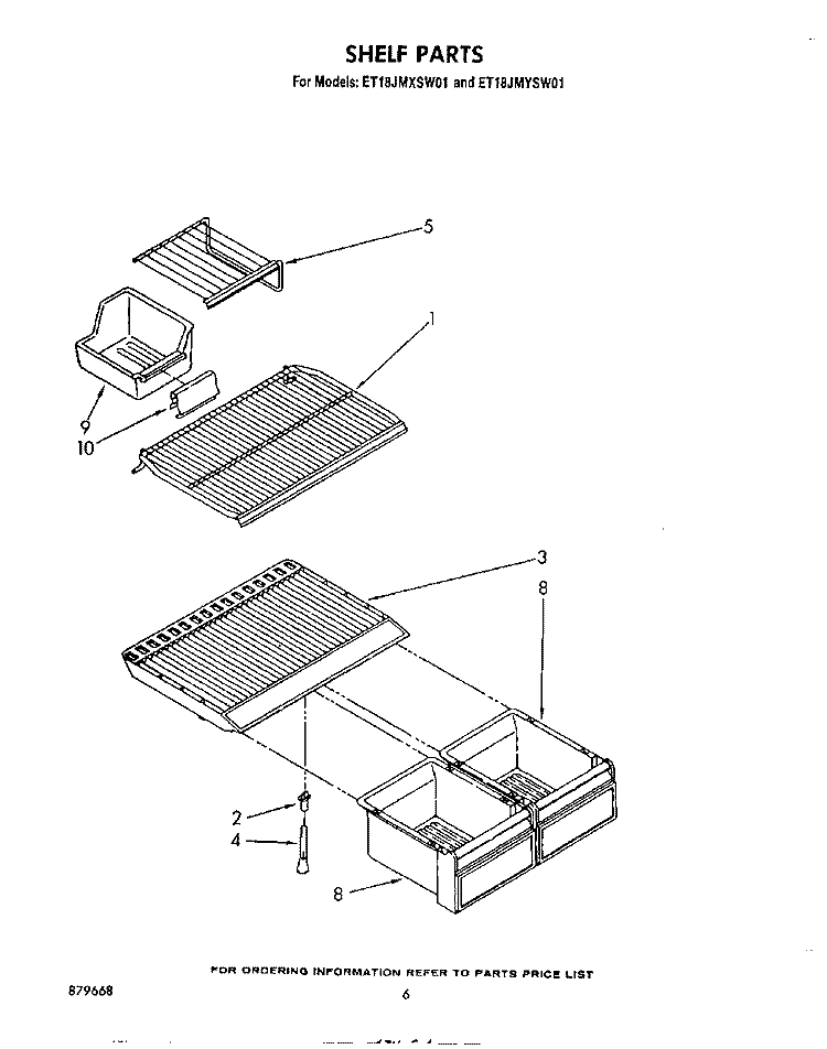 SHELF Diagram and Parts List for ET18JMXSW01  Whirlpool Refrigerator